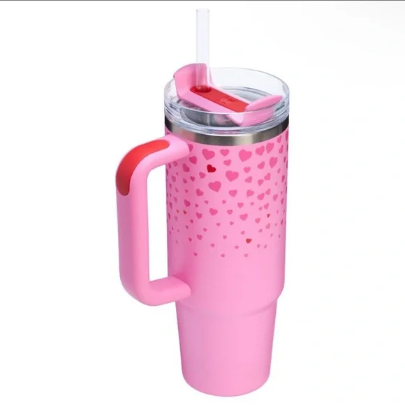 Stanley 40 oz Stainless Steel H20 Flowstate Quencher Tumbler Pink Sweet Hearts